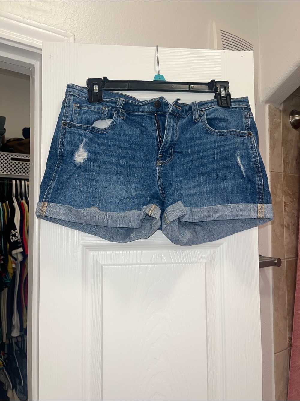 Women's Denim Rolled Cuff Boyfriend Shorts - Blue